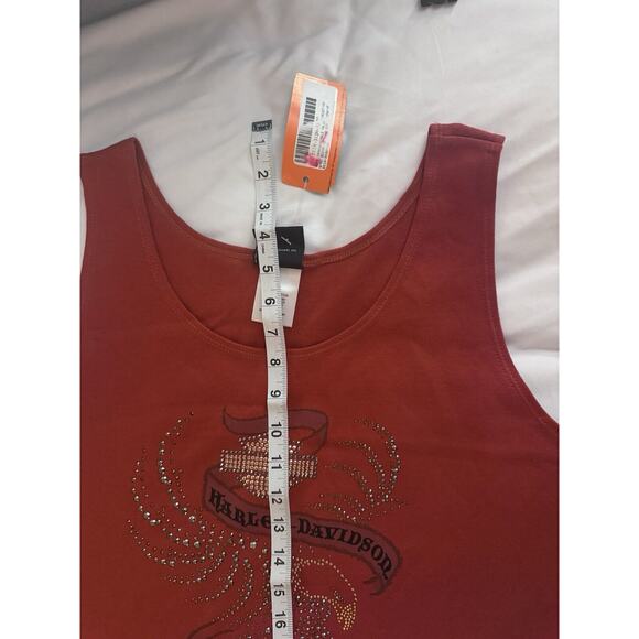Harley Davidson Tank Top Wom 1X Red Orange Eagle Rhinestone 2007 Killer Creek GA - Picture 11 of 13
